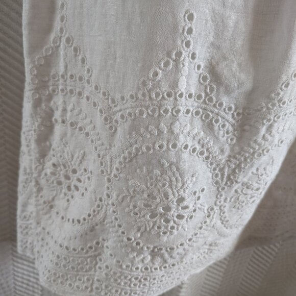 Cynthia Rowley White 100% Linen Embroidered Hem Sleeveless Top Medium Summer - Picture 6 of 12
